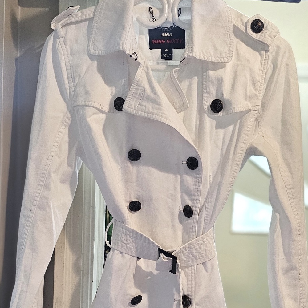Miss Sixty White Mini Trench Coat with Belt
